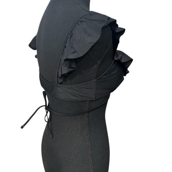 NWT! Aerie Ruffle Wrap Bikini Top in True Black - Size Medium - Picture 8 of 10